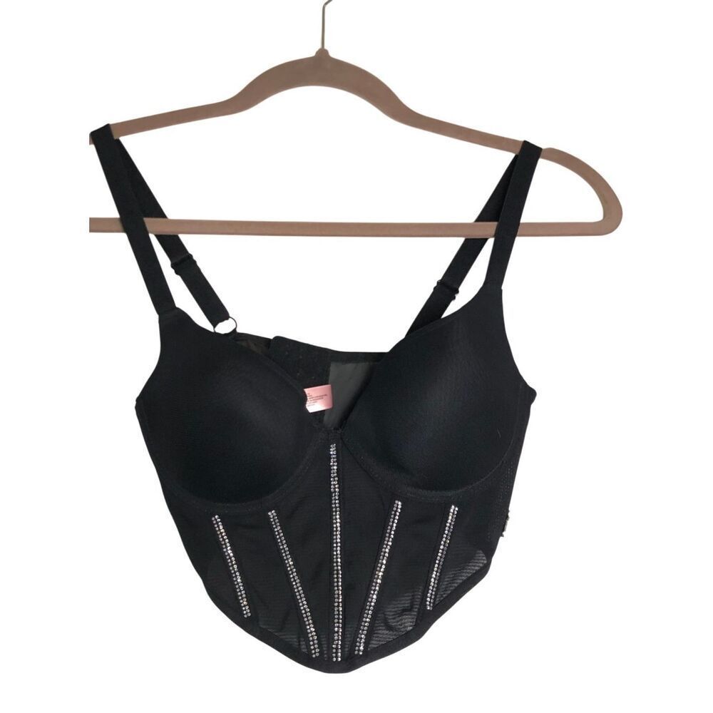 Juicy Couture Mesh Rhinestone Bustier Corset Push-up sz M coquette gothic club s